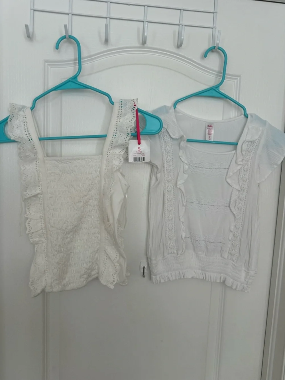 Justice Girls White Eyelet Lace Ruffle Top Bundle Size 7-8 (S)